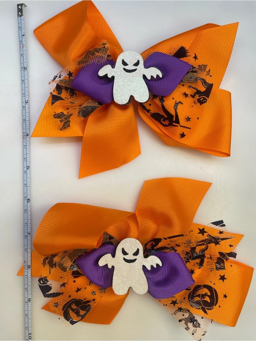 Halloween Ghost Bow Set for Kids - Orange & Purple